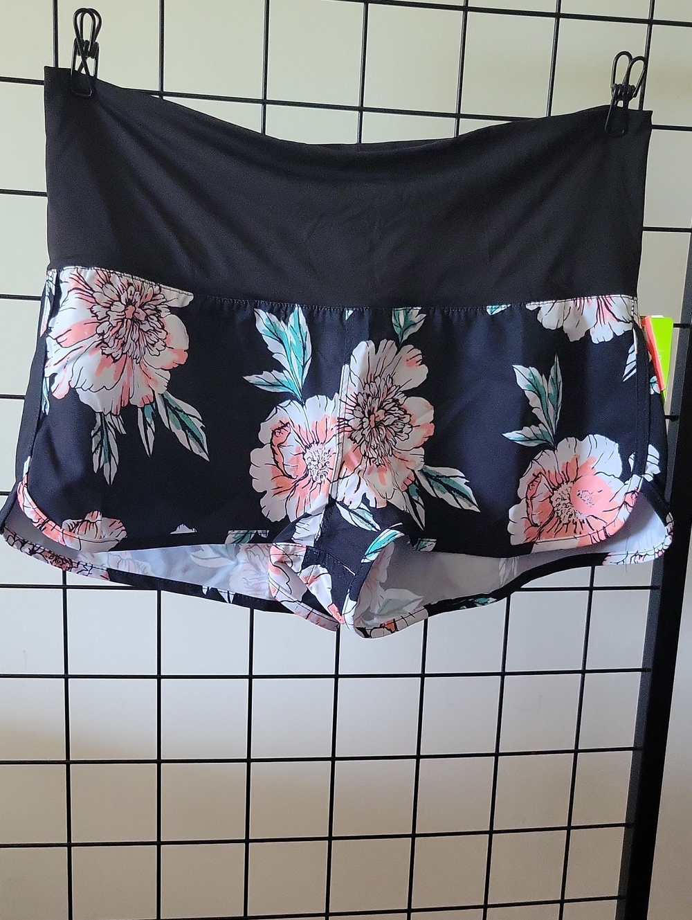 Roxy Black Floral Lounge Shorts with Pink Blossoms